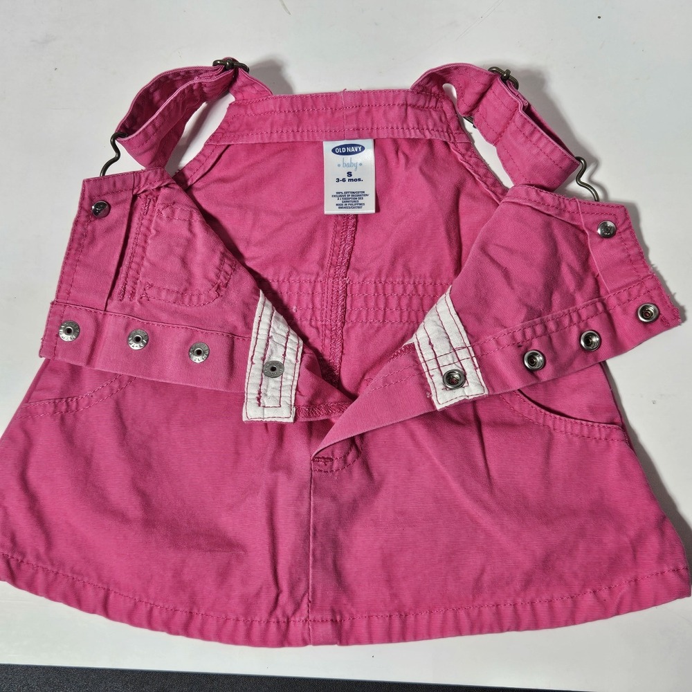 VTG Old‎ Navy Girls Bib Dress Overall Pink 3-6 Month Cotton Denim Skirtall Y2K - Picture 3 of 7